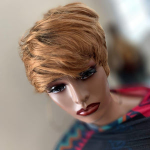 Dashly rooted natural black copper layered pixie cut wig - 6 inches / United States / 150%, Ombre blonde dark roots; T1B30