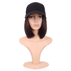 Top selling baseball cap with hair attached bob wig - Brunette/Brown - Black Baseball Hair Hat