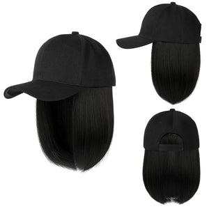 Synthetic baseball hair hat all-in-one 8-inch wig