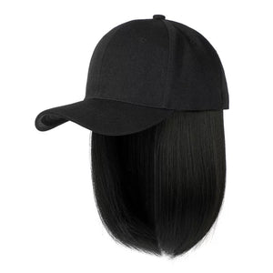 Synthetic baseball hair hat all-in-one 8-inch wig