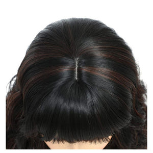 12 wavy bob with blunt bangs human hair mix - Natural Black / inches - wig