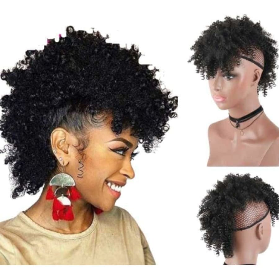 Afro kinky curly faux mohawk weave clip in - 1B / 8 inches - Clip In