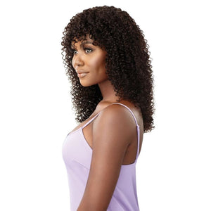 Curly human hair wig with fluffy bangs - Bath & Beauty