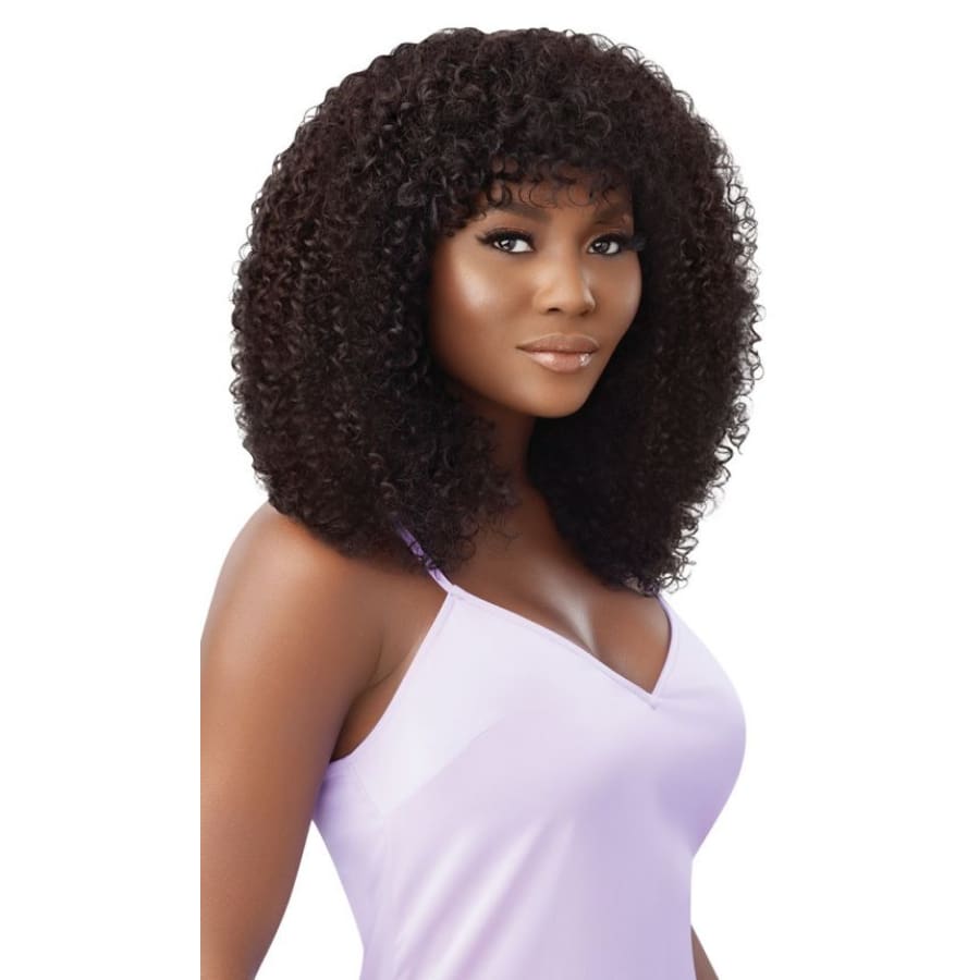 Curly human hair wig with fluffy bangs - Bath & Beauty