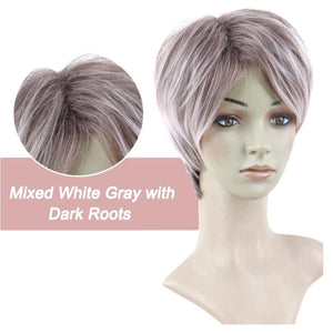 Gray mix platinum pink tint pixie with dark roots - New Arrivals