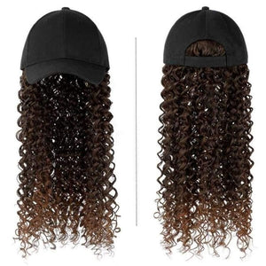 Kinky curly baseball cap with hair extensions auburn highlights - 16 Dark Natural Black/Auburn Highlights - Sport Cap Hair Hat