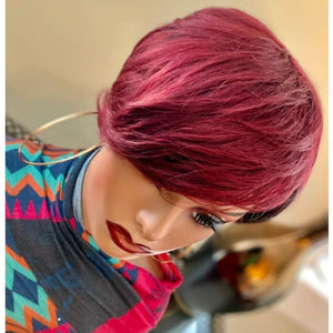 Tapered burgundy two-toned pixie cut wig