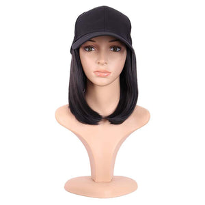 Top selling baseball cap with hair attached bob wig - Black - Baseball Hair Hat